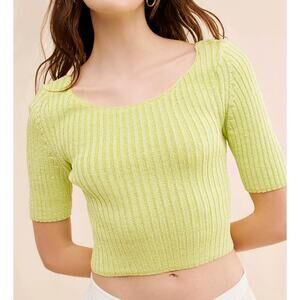 Free People Green Ribbed Knit Sweater